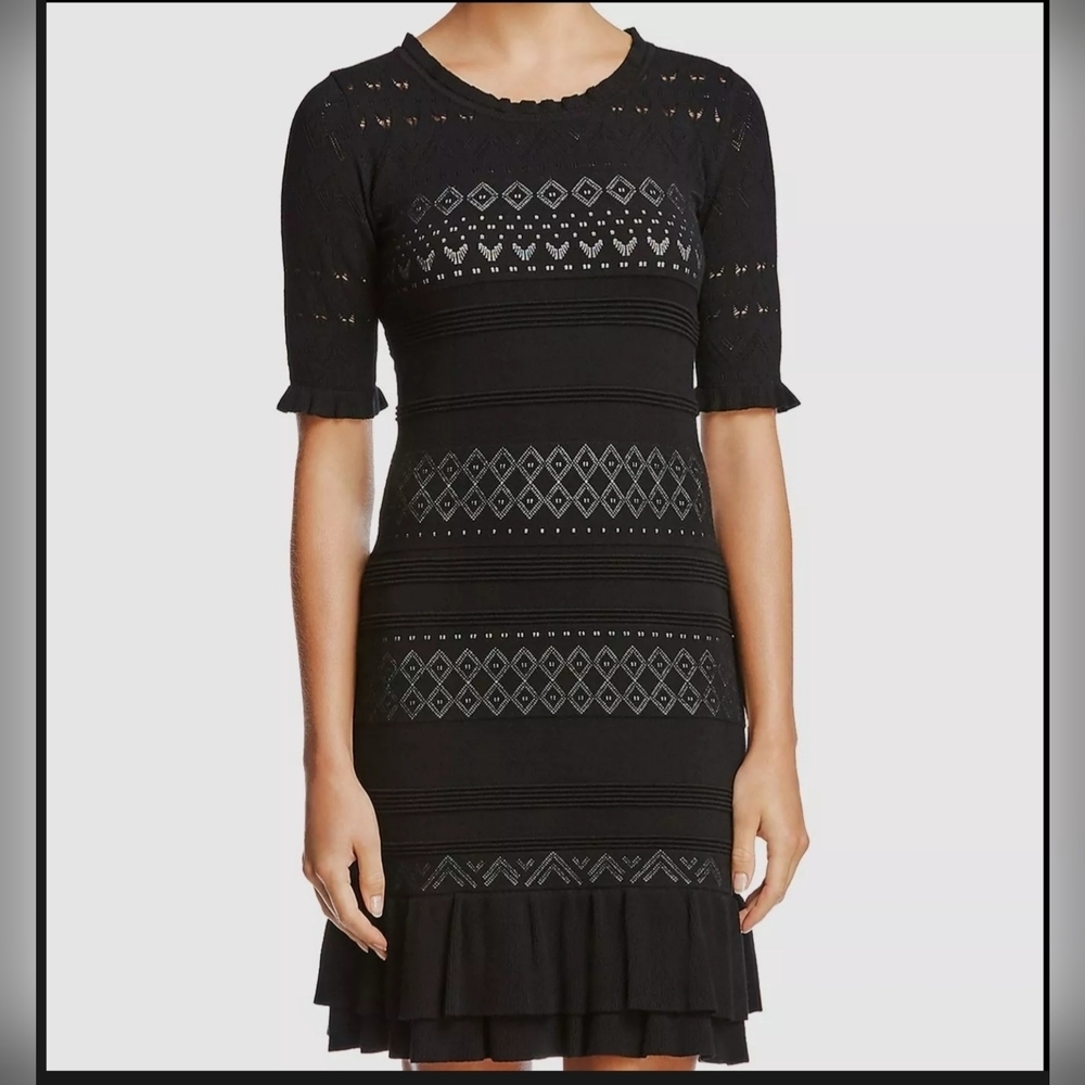 Bailey 44 Womens Chantel Ruffle Lace Sheath Dress Black Size Medium